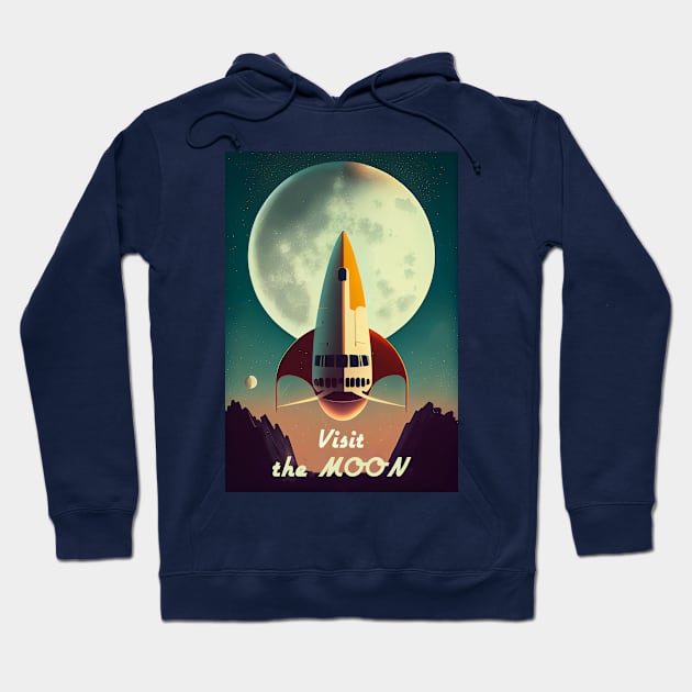 Moon Adventure Vintage Travel Poster Hoodie by GreenMary Design